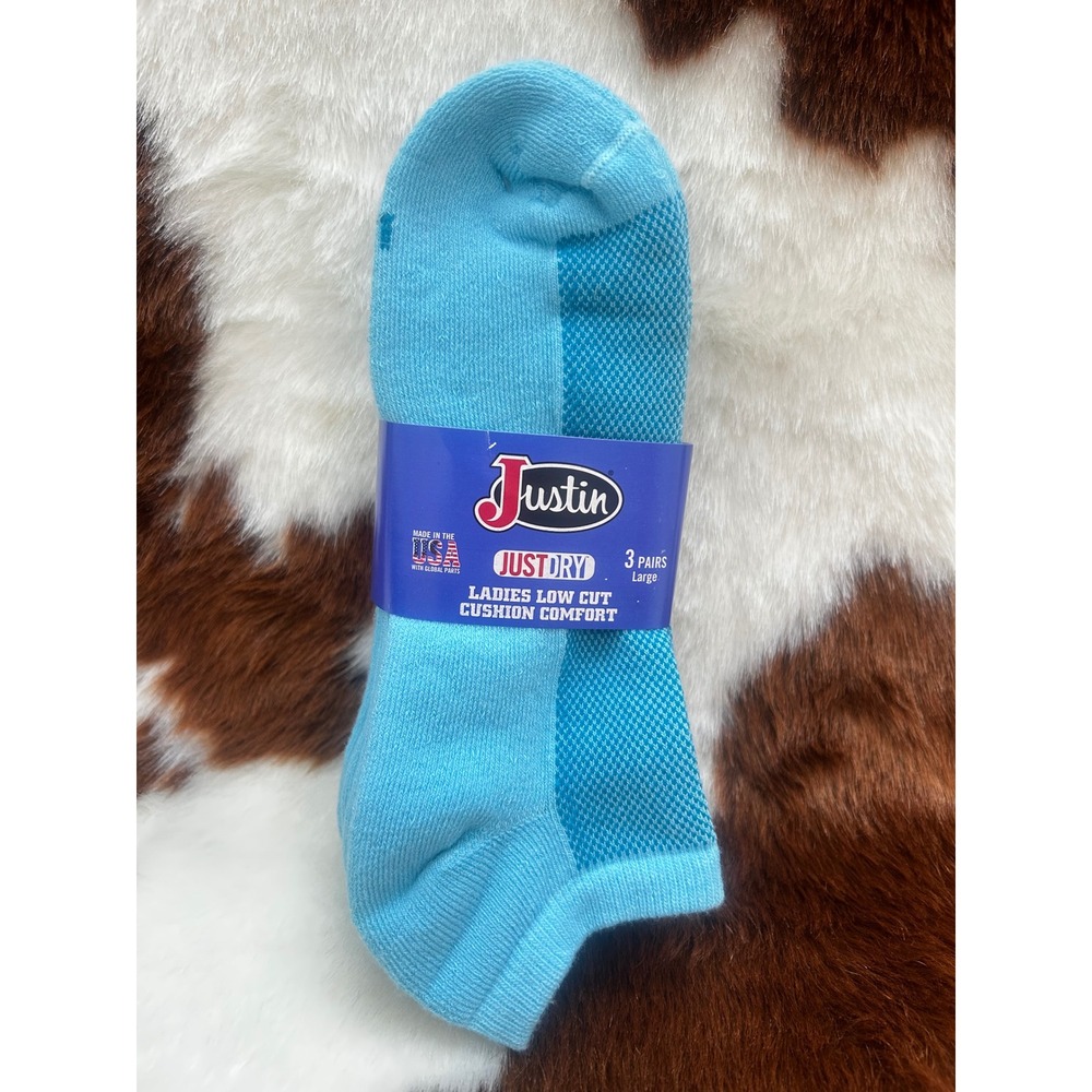 Justin Ladies Low Cut Cushion Comfort Socks 3 Pairs‎ Turquoise Large NEW